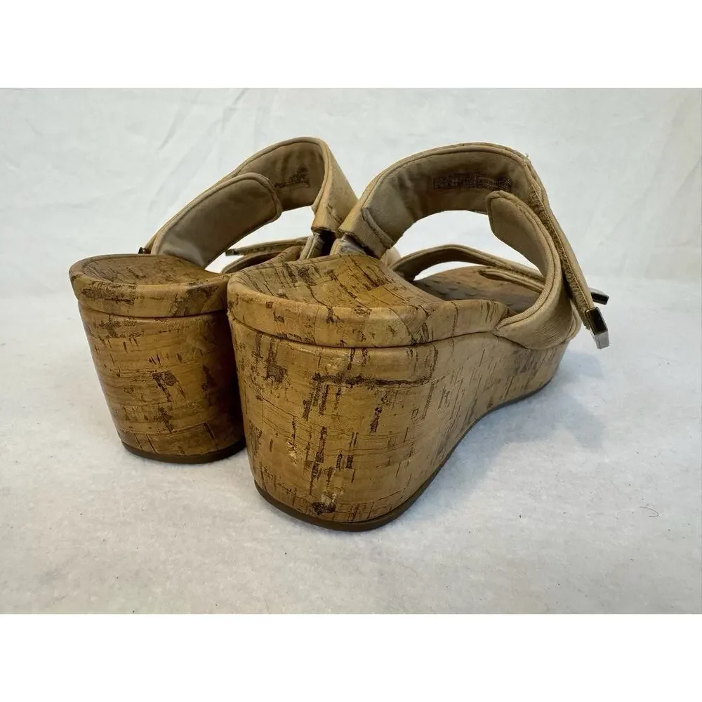 Vionic Pepper Womens Size 8 Wedge‎ Sandals Beige Leather Adjustable Strap
